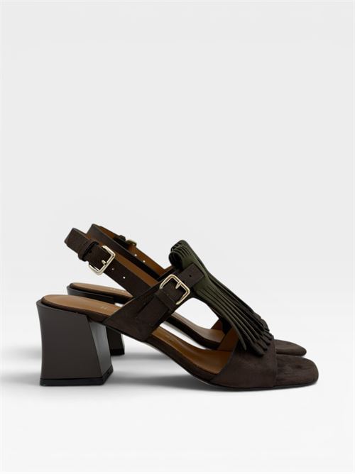 Sandali con frange verde e marrone da donna con tacco IL LACCIO | 763K024ECO/CAMT.MORO+VERDE